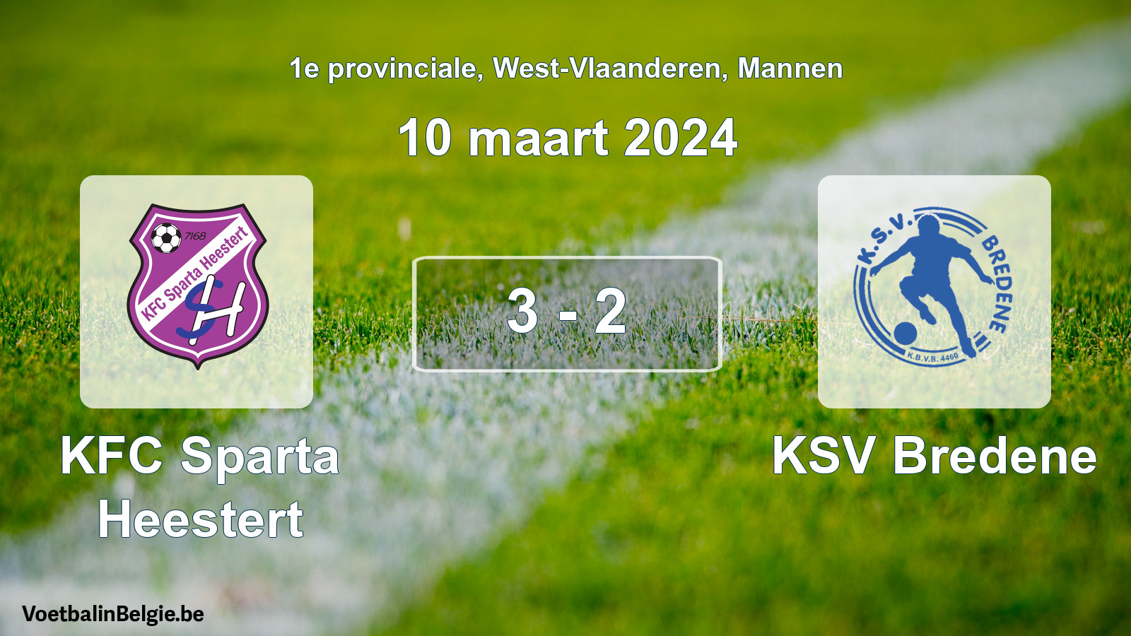 Gespeelde wedstrijd mannenvoetbal: KFC Sparta Heestert - KSV Bredene 3 - 2 (10 maart 2024)