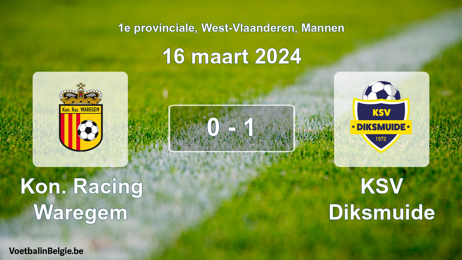 Gespeelde wedstrijd mannenvoetbal: Kon. Racing Waregem - KSV Diksmuide 0 - 1 (16 maart 2024)