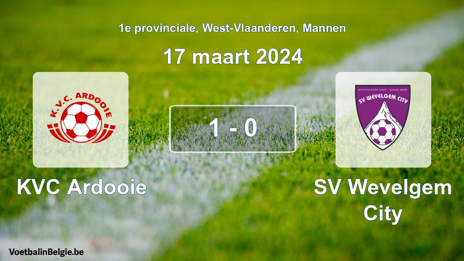 Gespeelde wedstrijd mannenvoetbal: KVC Ardooie - SV Wevelgem City 1 - 0 (17 maart 2024)