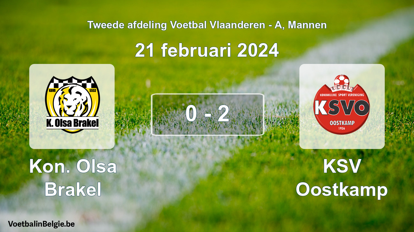 Gespeelde wedstrijd mannenvoetbal: Kon. Olsa Brakel - KSV Oostkamp 0 - 2 (21 februari 2024)