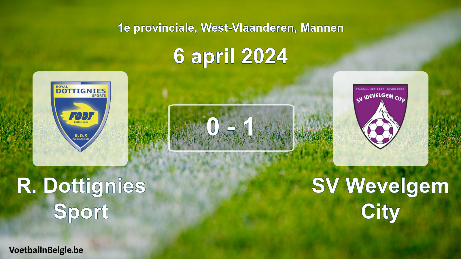 Gespeelde wedstrijd mannenvoetbal: R. Dottignies Sport - SV Wevelgem City 0 - 1 (6 april 2024)