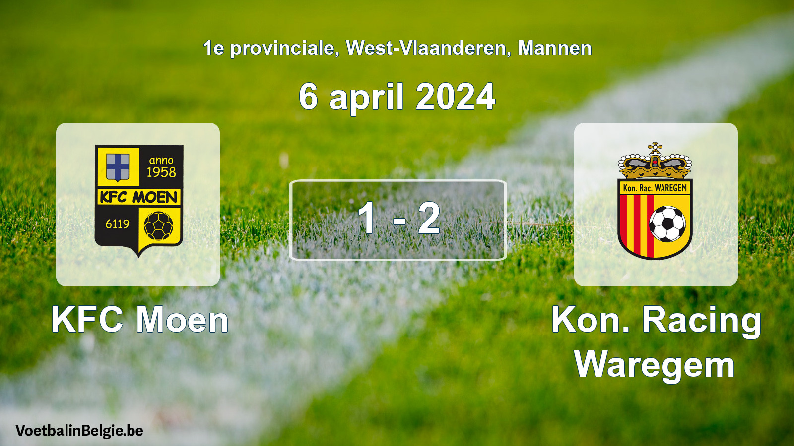 Gespeelde wedstrijd mannenvoetbal: KFC Moen - Kon. Racing Waregem 1 - 2 (6 april 2024)