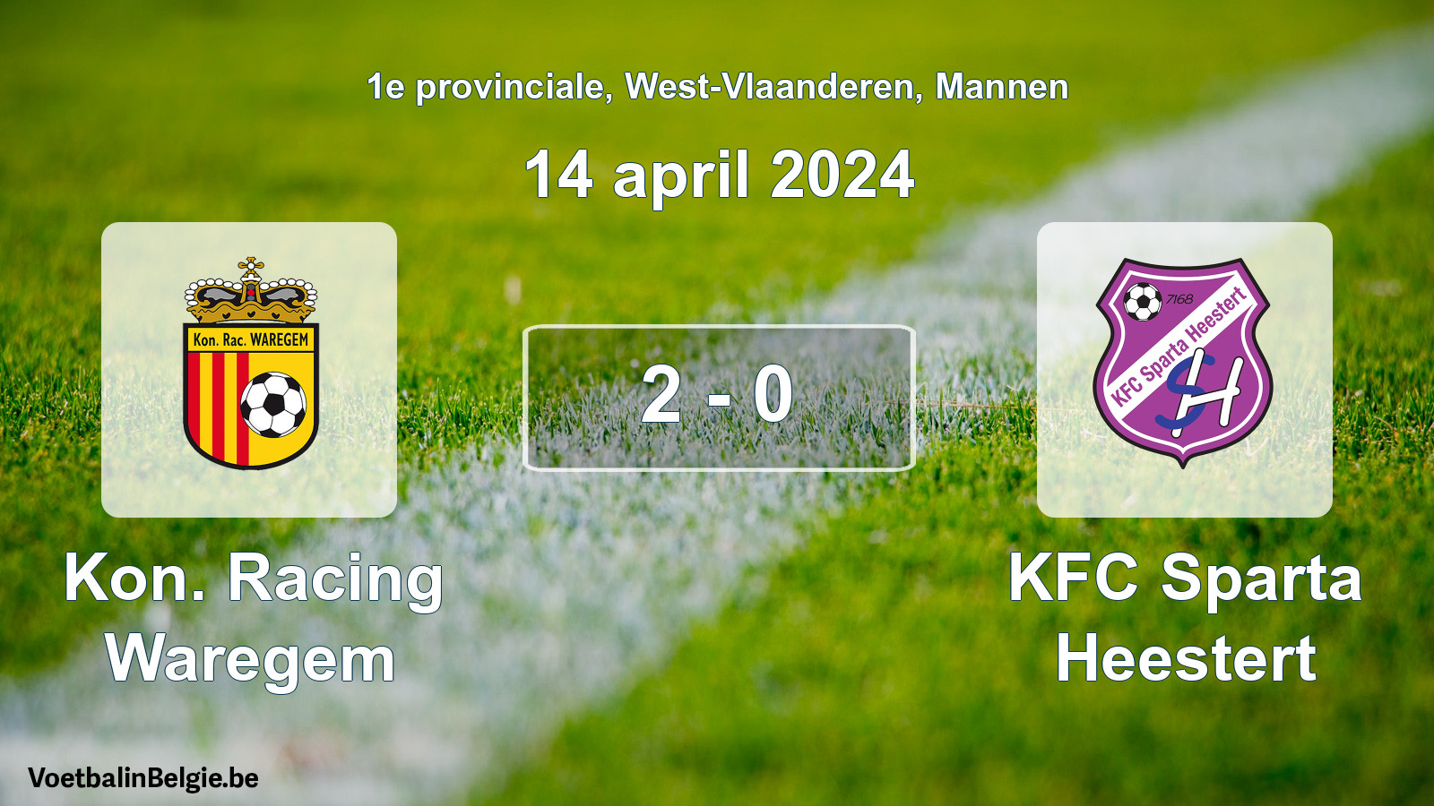 Gespeelde wedstrijd mannenvoetbal: Kon. Racing Waregem - KFC Sparta Heestert 2 - 0 (14 april 2024)