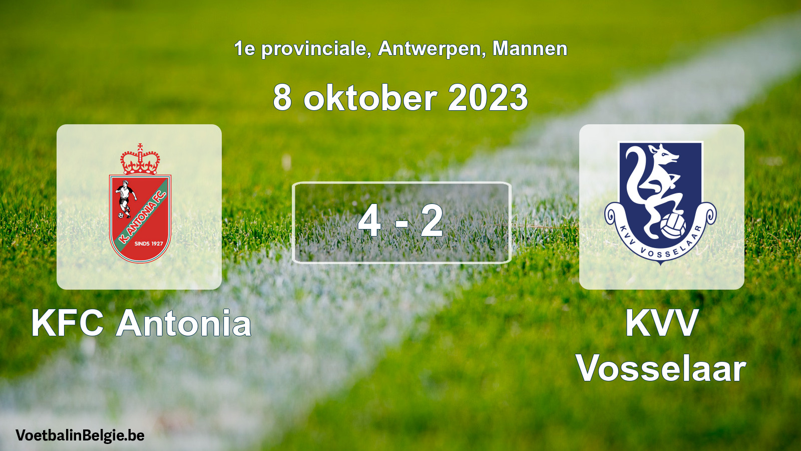 Gespeelde wedstrijd mannenvoetbal: KFC Antonia - KVV Vosselaar 4 - 2 (8 oktober 2023)