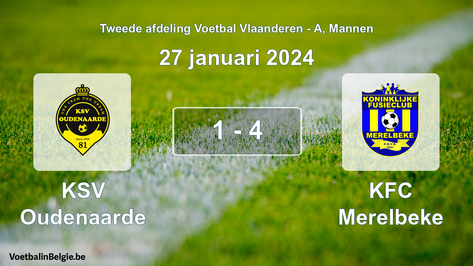 Gespeelde wedstrijd mannenvoetbal: KSV Oudenaarde - KFC Merelbeke 1 - 4 (27 januari 2024)