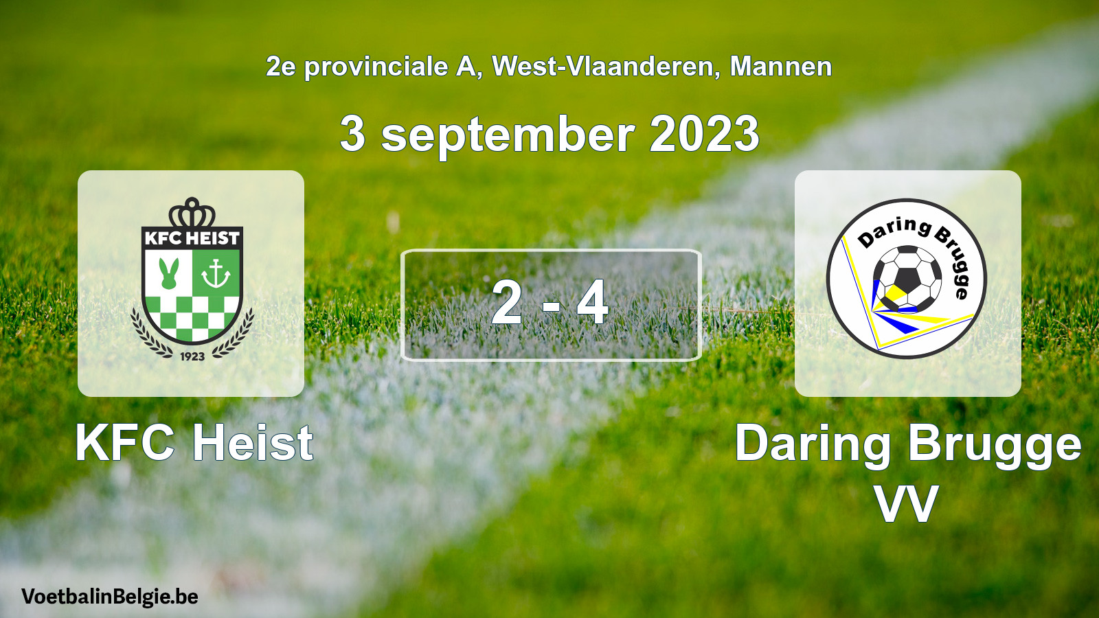 Gespeelde wedstrijd mannenvoetbal: KFC Heist - Daring Brugge VV 2 - 4 (3 september 2023)
