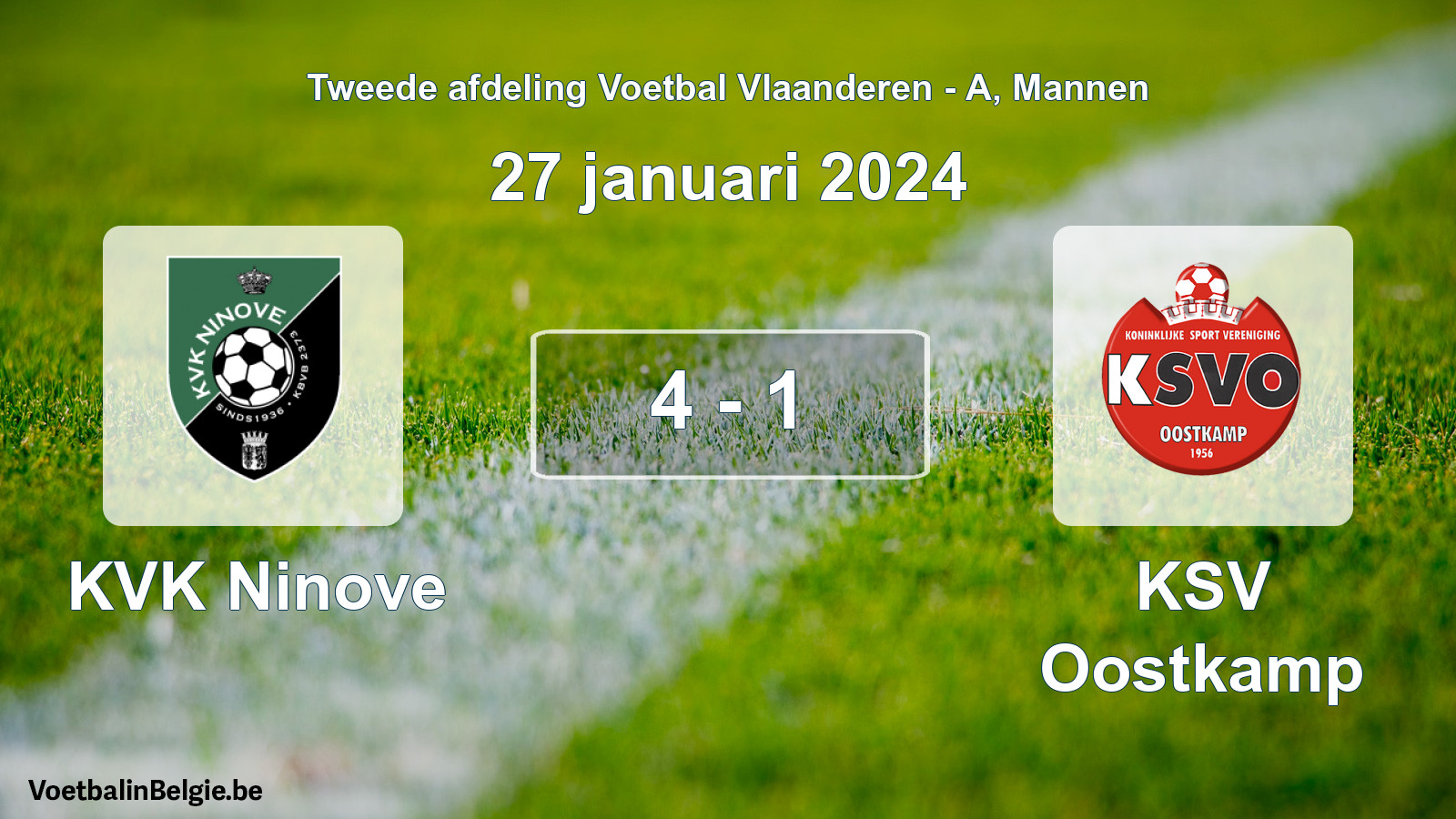 Gespeelde wedstrijd mannenvoetbal: KVK Ninove - KSV Oostkamp 4 - 1 (27 januari 2024)