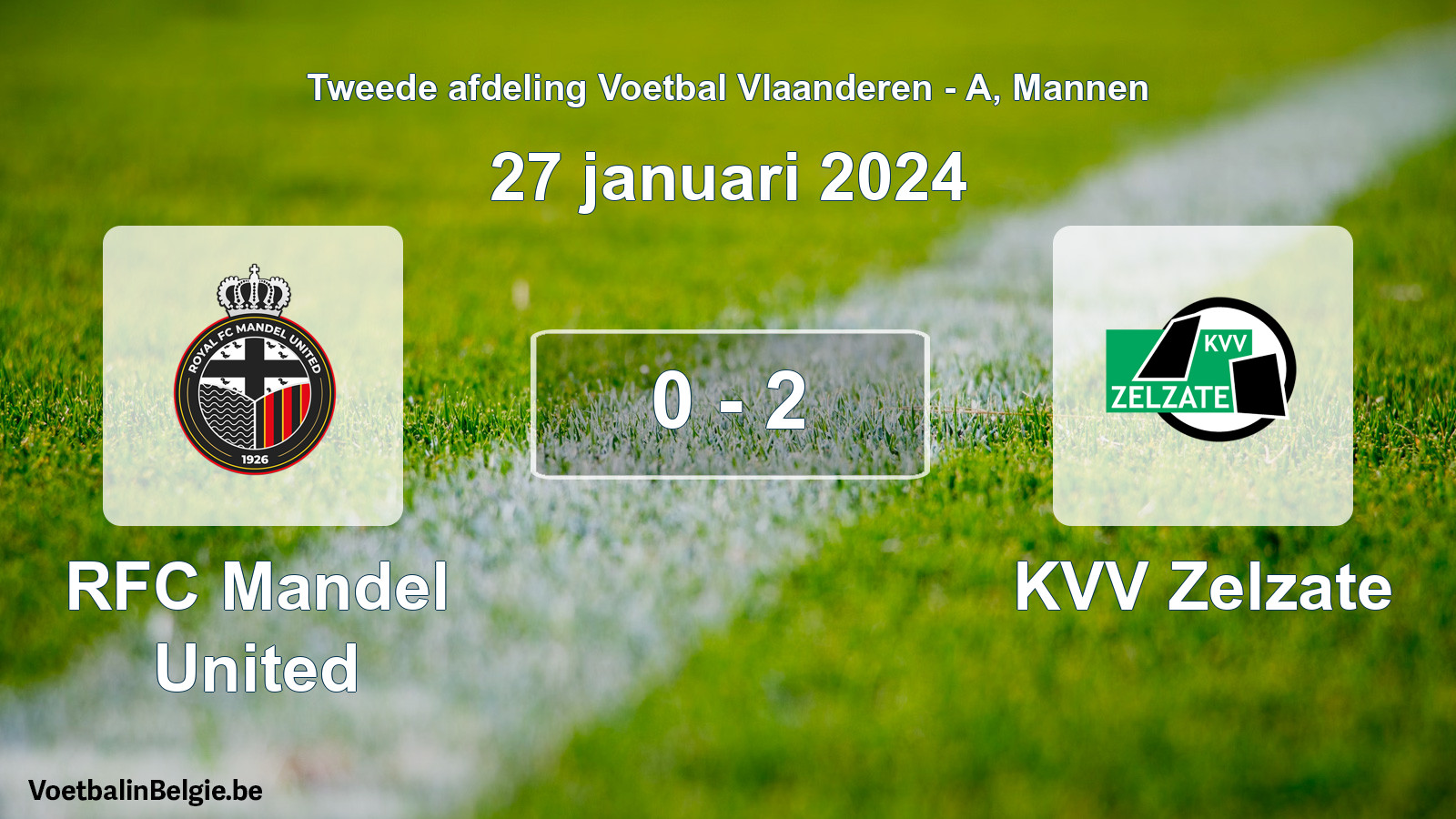 Gespeelde wedstrijd mannenvoetbal: RFC Mandel United - KVV Zelzate 0 - 2 (27 januari 2024)