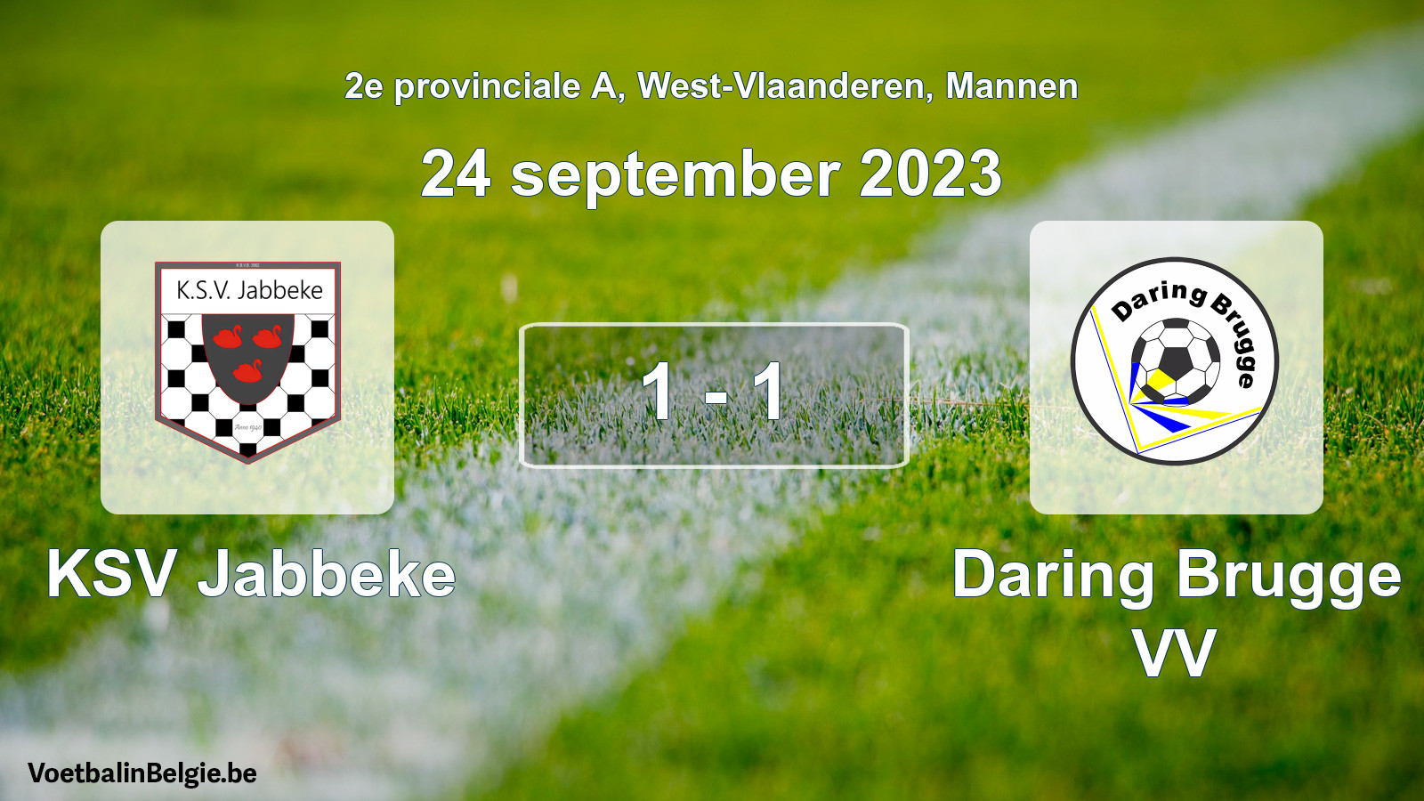 Gespeelde wedstrijd mannenvoetbal: KSV Jabbeke - Daring Brugge VV 1 - 1 (24 september 2023)