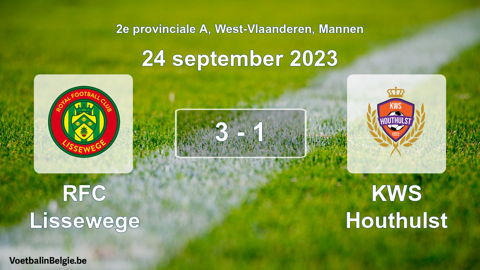 Gespeelde wedstrijd mannenvoetbal: RFC Lissewege - KWS Houthulst 3 - 1 (24 september 2023)