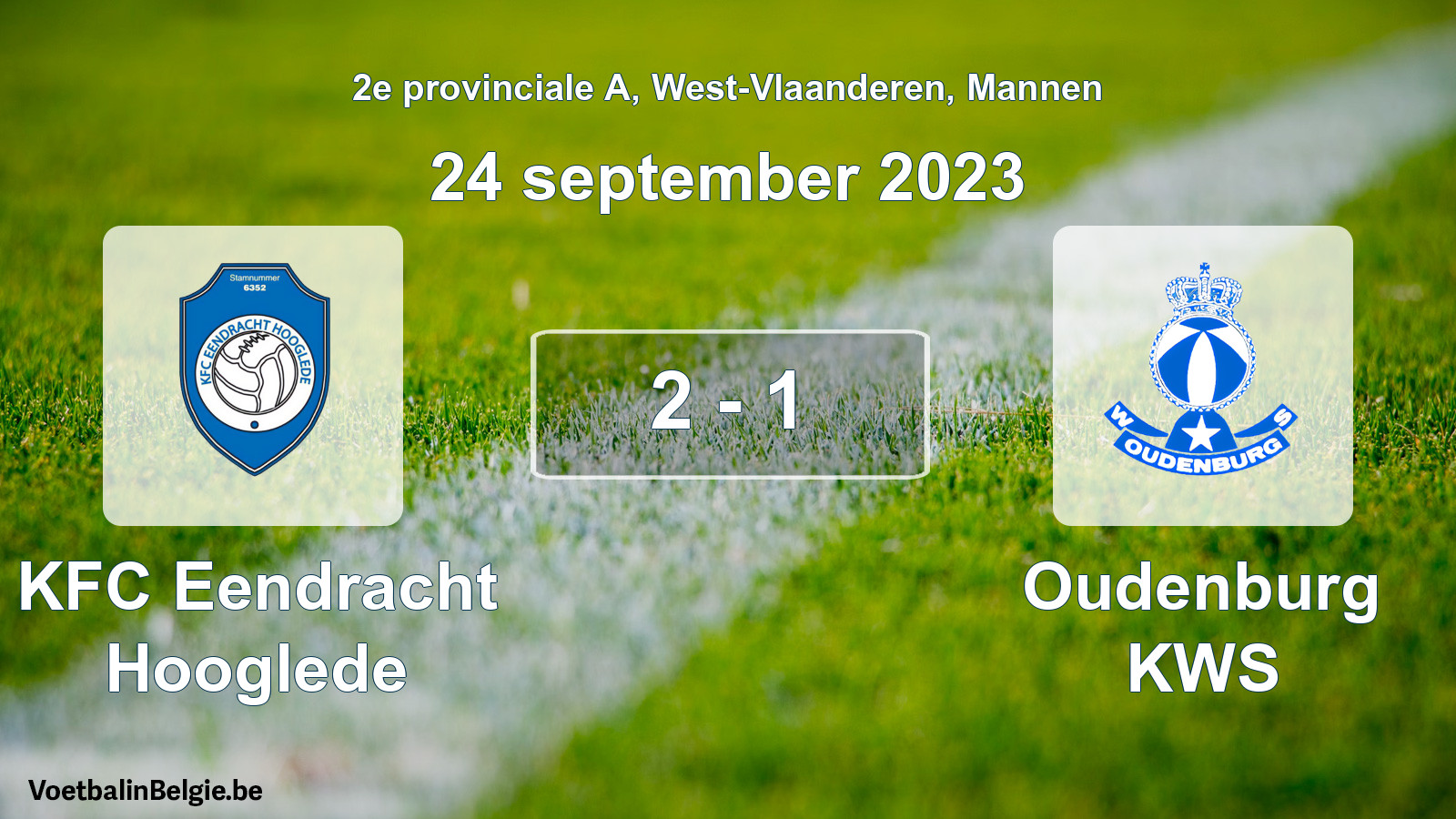 Gespeelde wedstrijd mannenvoetbal: KFC Eendracht Hooglede - Oudenburg KWS 2 - 1 (24 september 2023)