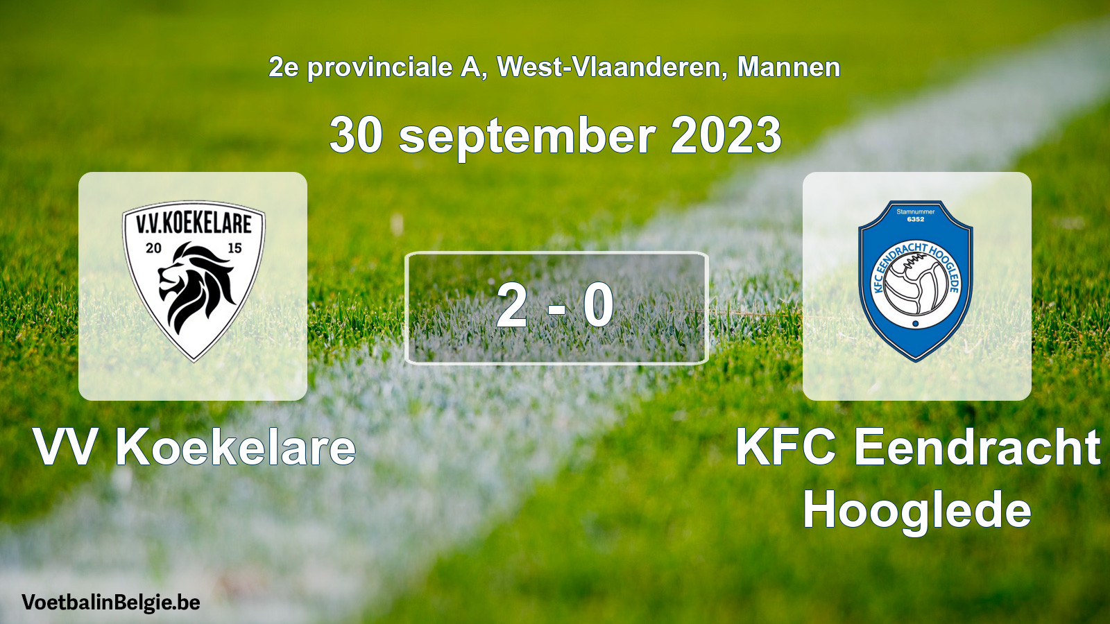 Gespeelde wedstrijd mannenvoetbal: VV Koekelare - KFC Eendracht Hooglede 2 - 0 (30 september 2023)