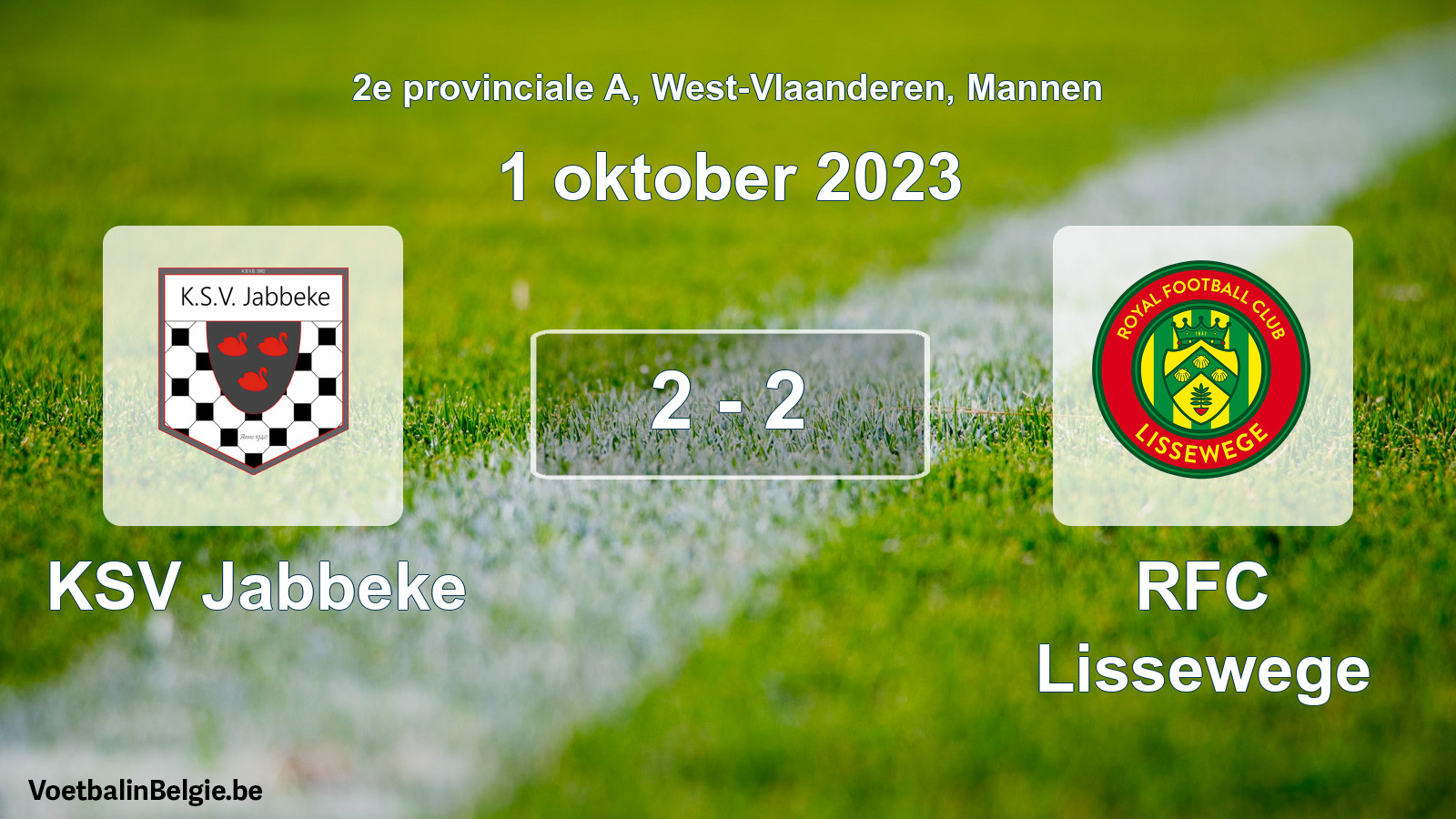 Gespeelde wedstrijd mannenvoetbal: KSV Jabbeke - RFC Lissewege 2 - 2 (1 oktober 2023)