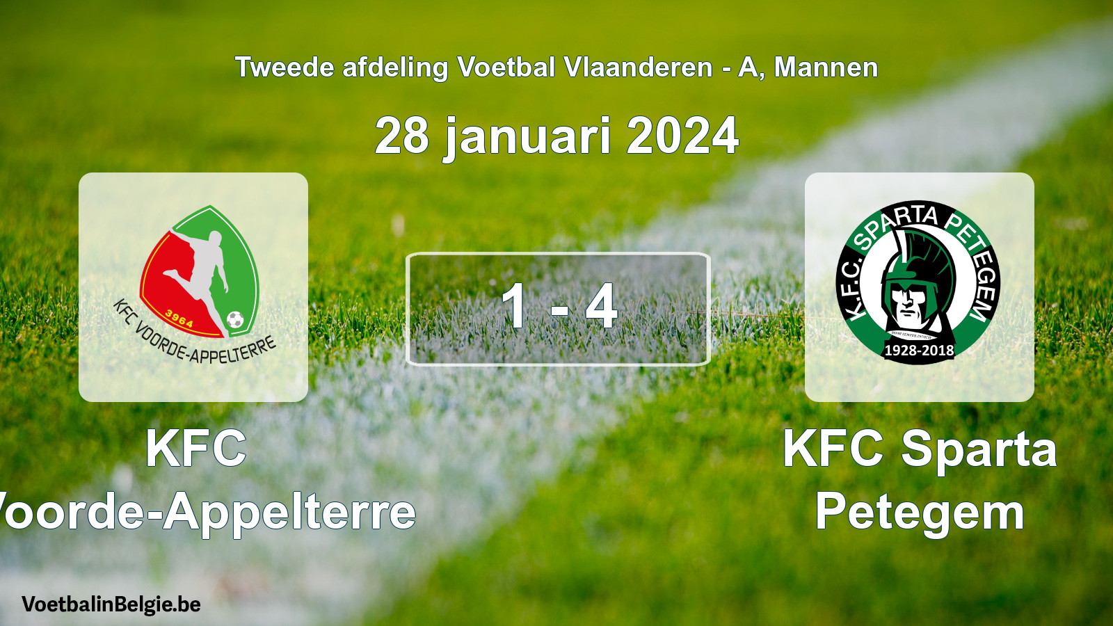 Gespeelde wedstrijd mannenvoetbal: KFC Voorde-Appelterre - KFC Sparta Petegem 1 - 4 (28 januari 2024)