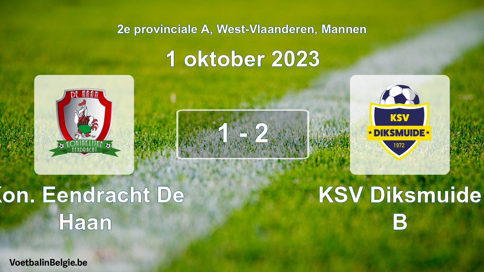 Gespeelde wedstrijd mannenvoetbal: Kon. Eendracht De Haan - KSV Diksmuide B 1 - 2 (1 oktober 2023)