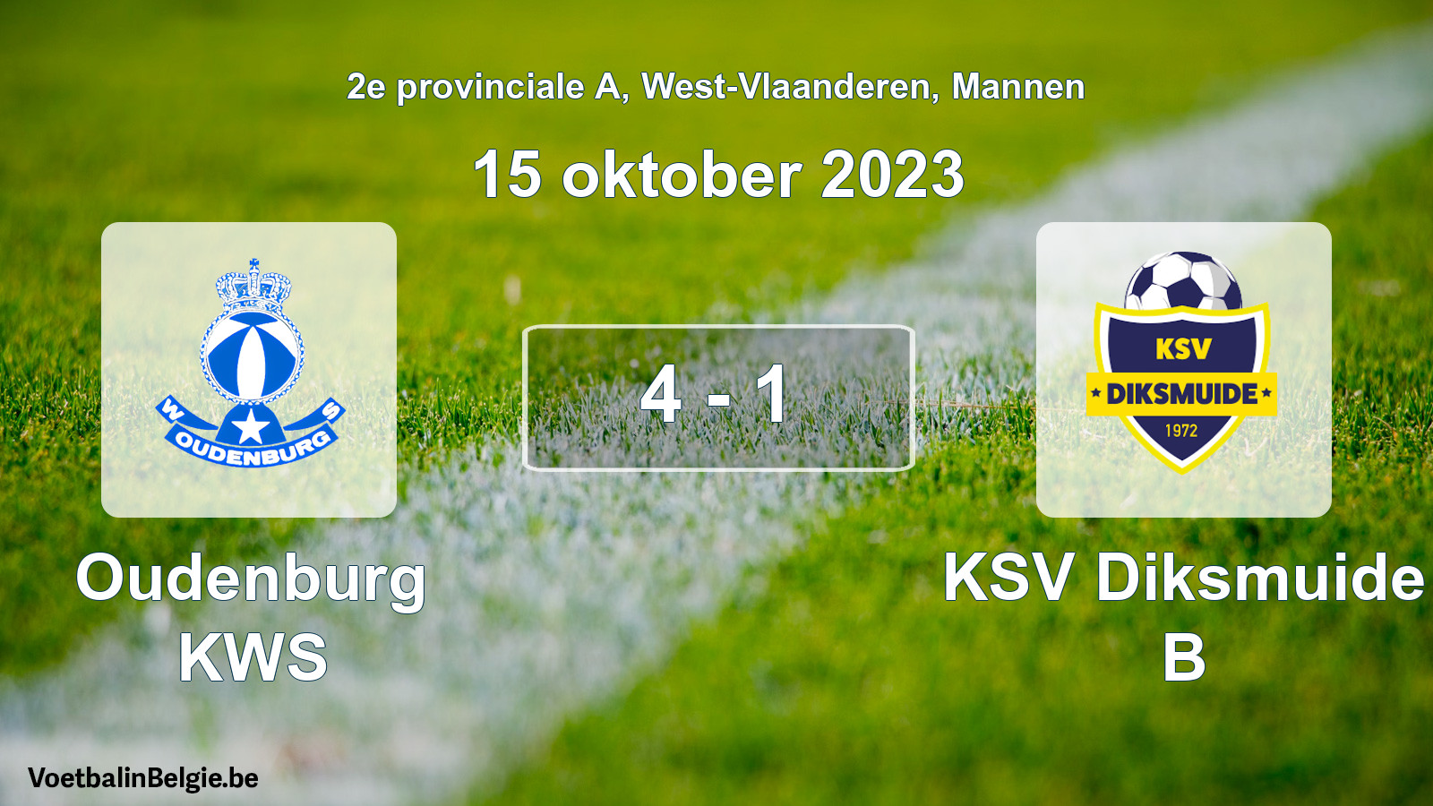 Gespeelde wedstrijd mannenvoetbal: Oudenburg KWS - KSV Diksmuide B 4 - 1 (15 oktober 2023)
