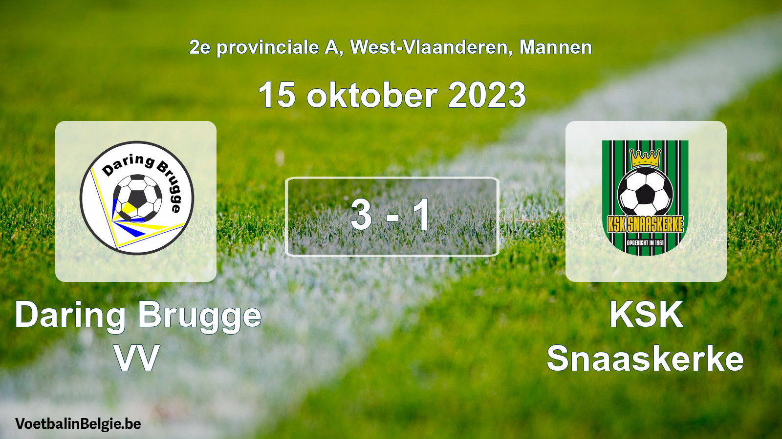 Gespeelde wedstrijd mannenvoetbal: Daring Brugge VV - KSK Snaaskerke 3 - 1 (15 oktober 2023)