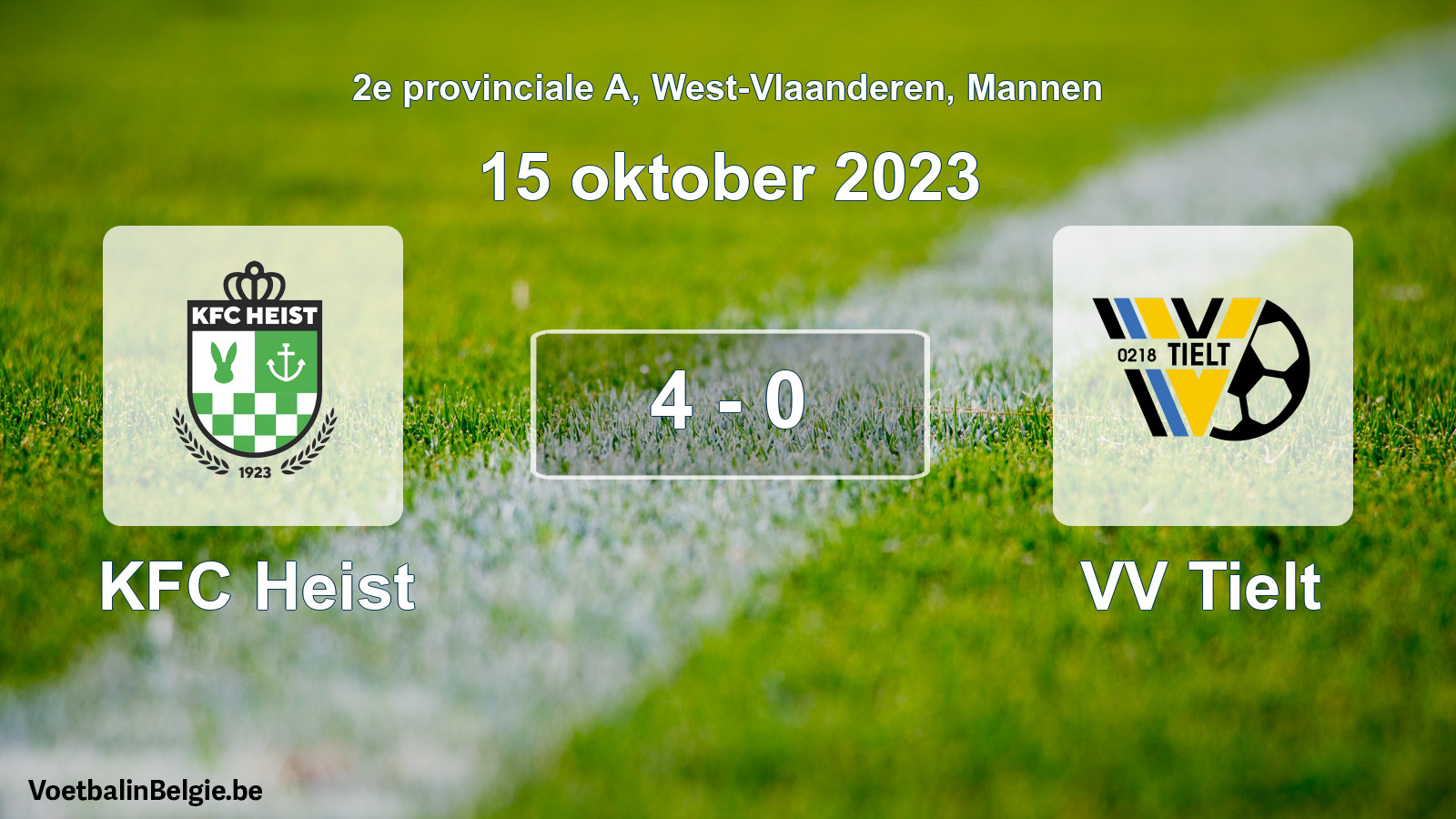 Gespeelde wedstrijd mannenvoetbal: KFC Heist - VV Tielt 4 - 0 (15 oktober 2023)