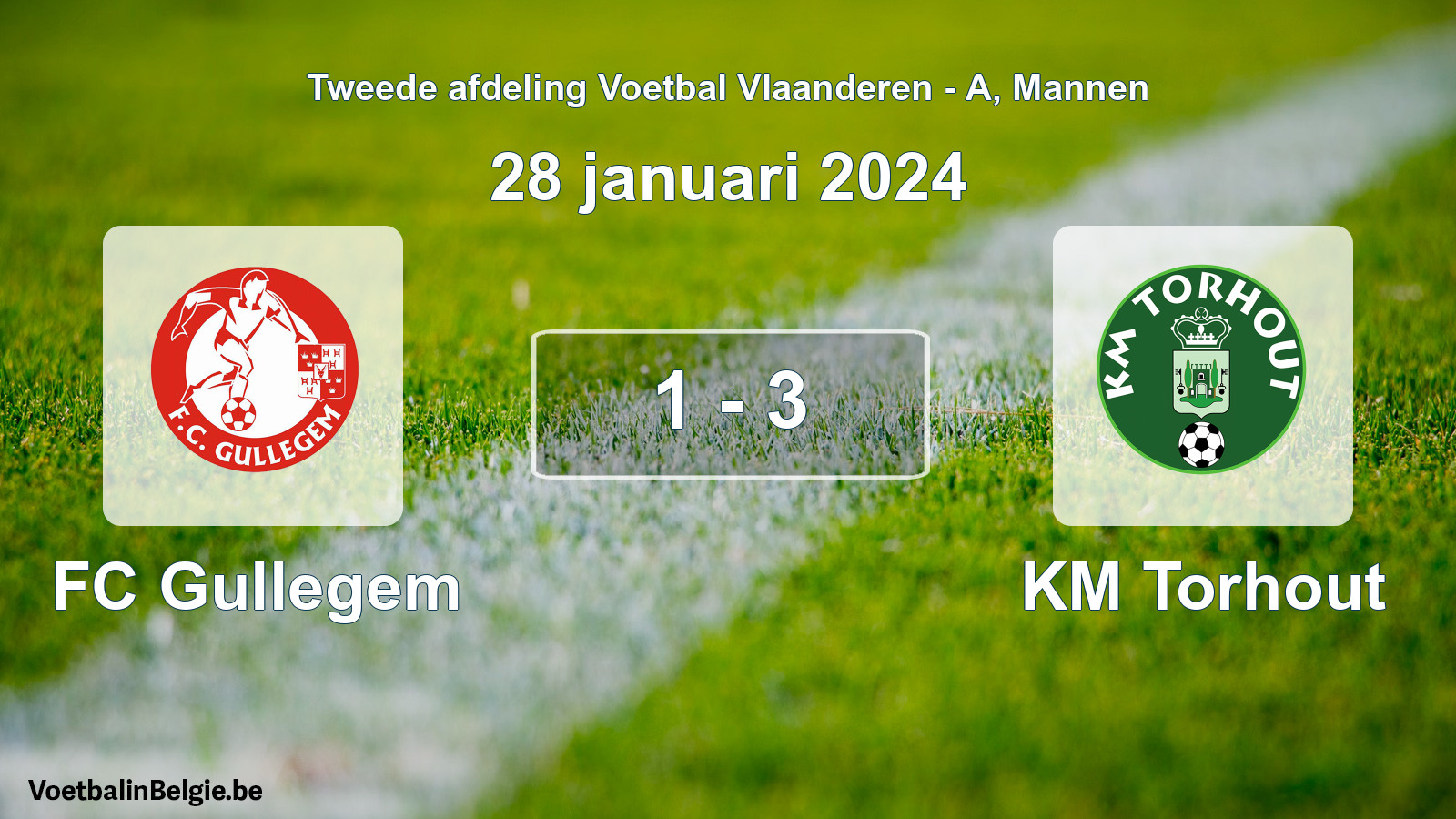 Gespeelde wedstrijd mannenvoetbal: FC Gullegem - KM Torhout 1 - 3 (28 januari 2024)