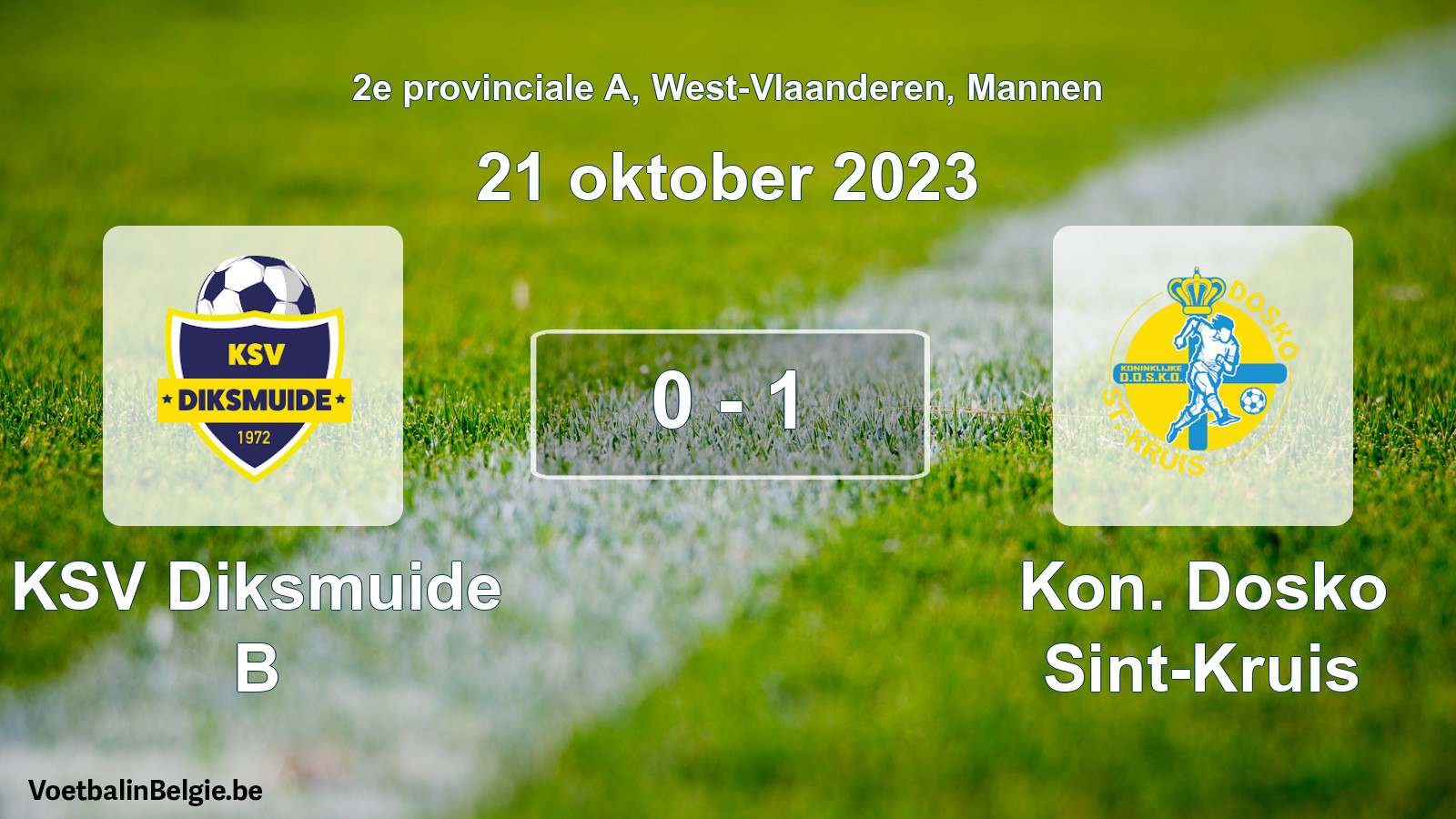 Gespeelde wedstrijd mannenvoetbal: KSV Diksmuide B - Kon. Dosko Sint-Kruis 0 - 1 (21 oktober 2023)