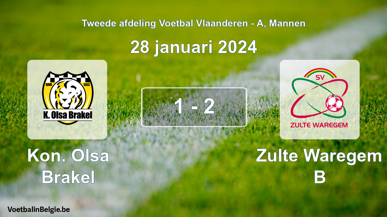 Gespeelde wedstrijd mannenvoetbal: Kon. Olsa Brakel - Zulte Waregem B 1 - 2 (28 januari 2024)
