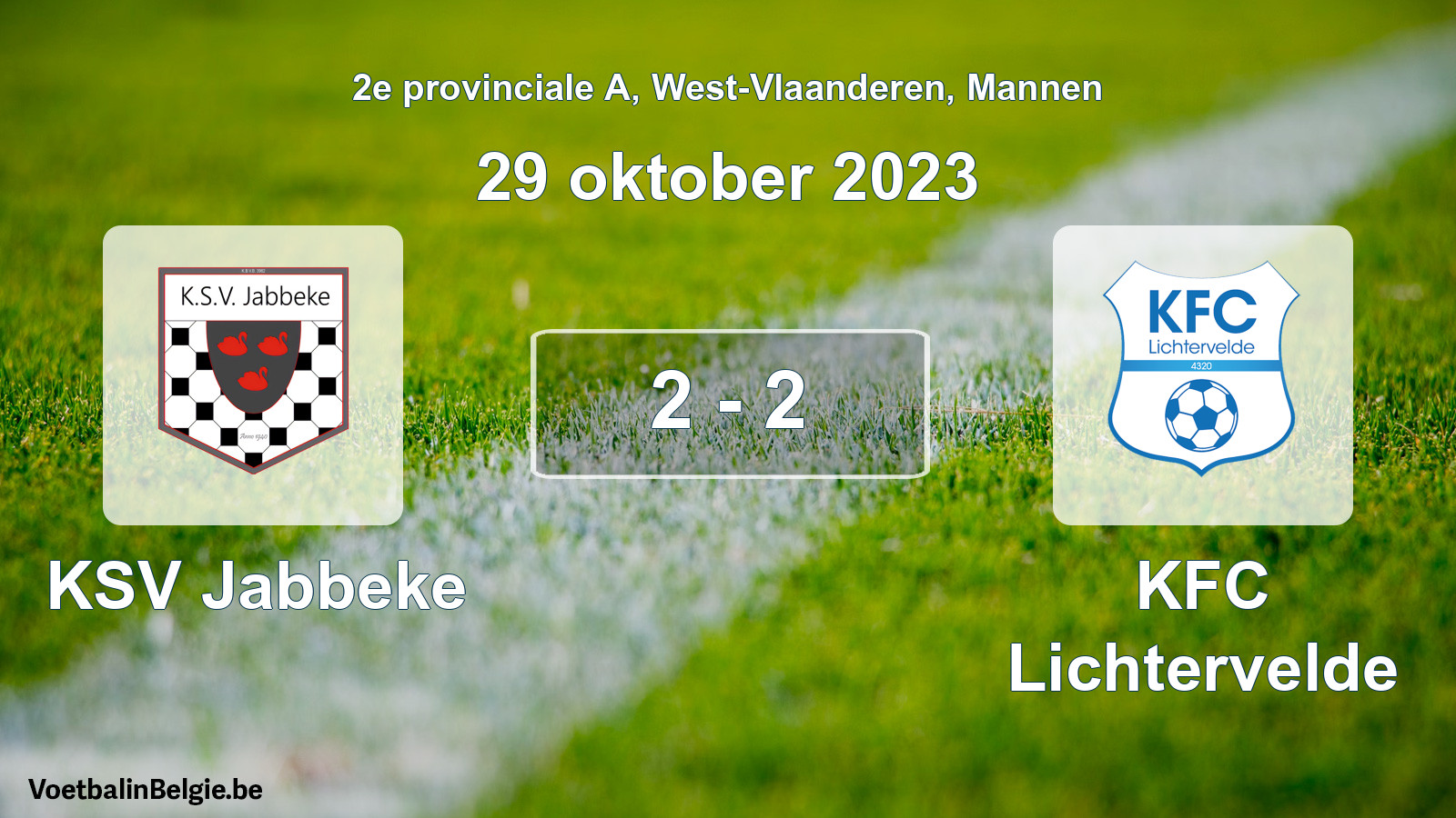 Gespeelde wedstrijd mannenvoetbal: KSV Jabbeke - KFC Lichtervelde 2 - 2 (29 oktober 2023)