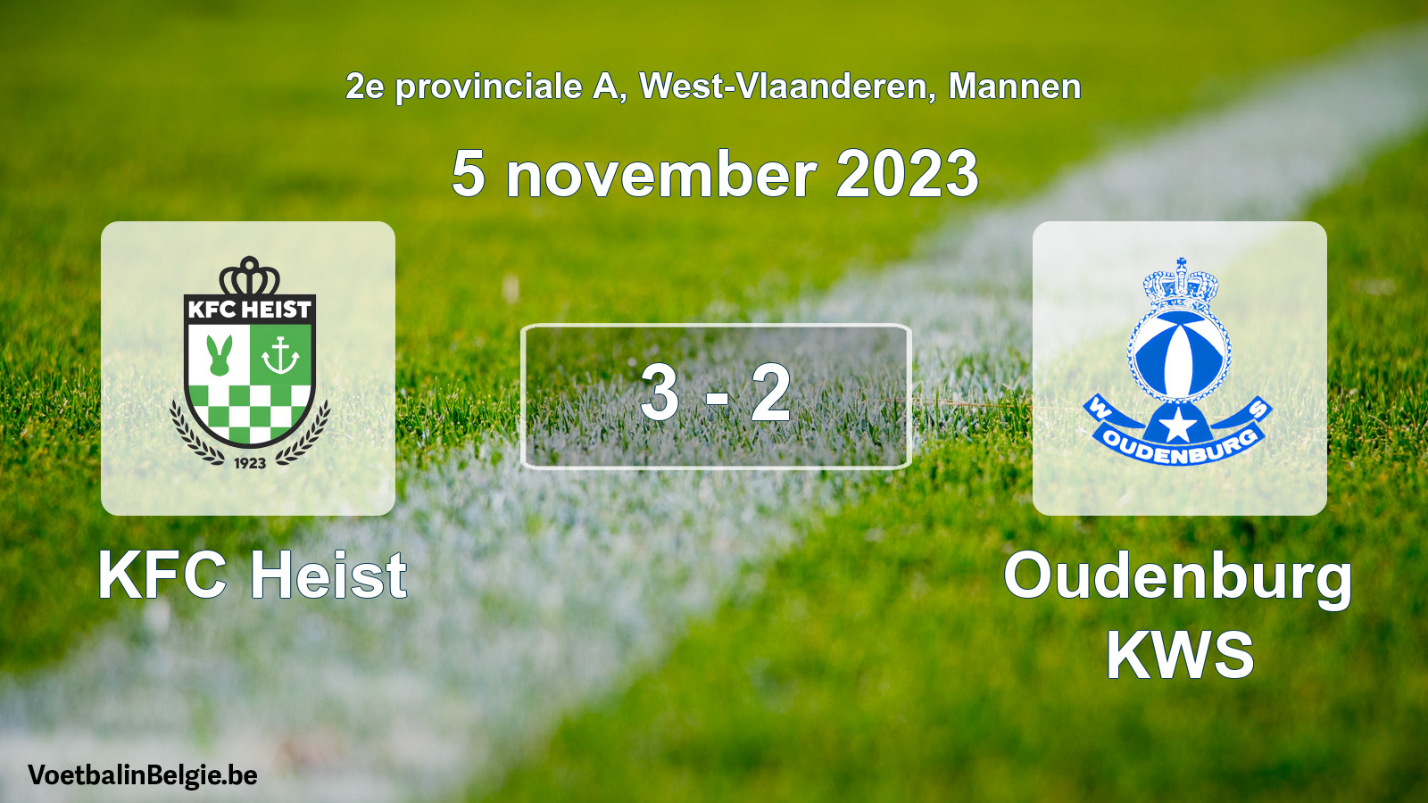 Gespeelde wedstrijd mannenvoetbal: KFC Heist - Oudenburg KWS 3 - 2 (5 november 2023)