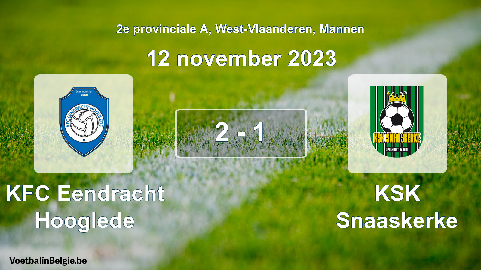 Gespeelde wedstrijd mannenvoetbal: KFC Eendracht Hooglede - KSK Snaaskerke 2 - 1 (12 november 2023)