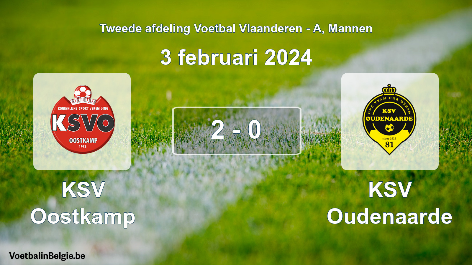Gespeelde wedstrijd mannenvoetbal: KSV Oostkamp - KSV Oudenaarde 2 - 0 (3 februari 2024)