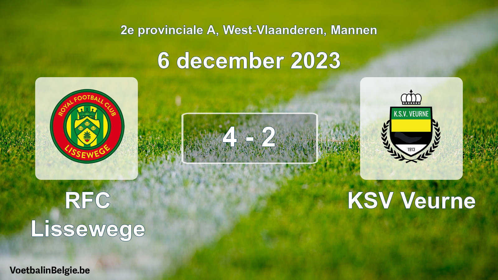 Gespeelde wedstrijd mannenvoetbal: RFC Lissewege - KSV Veurne 4 - 2 (6 december 2023)