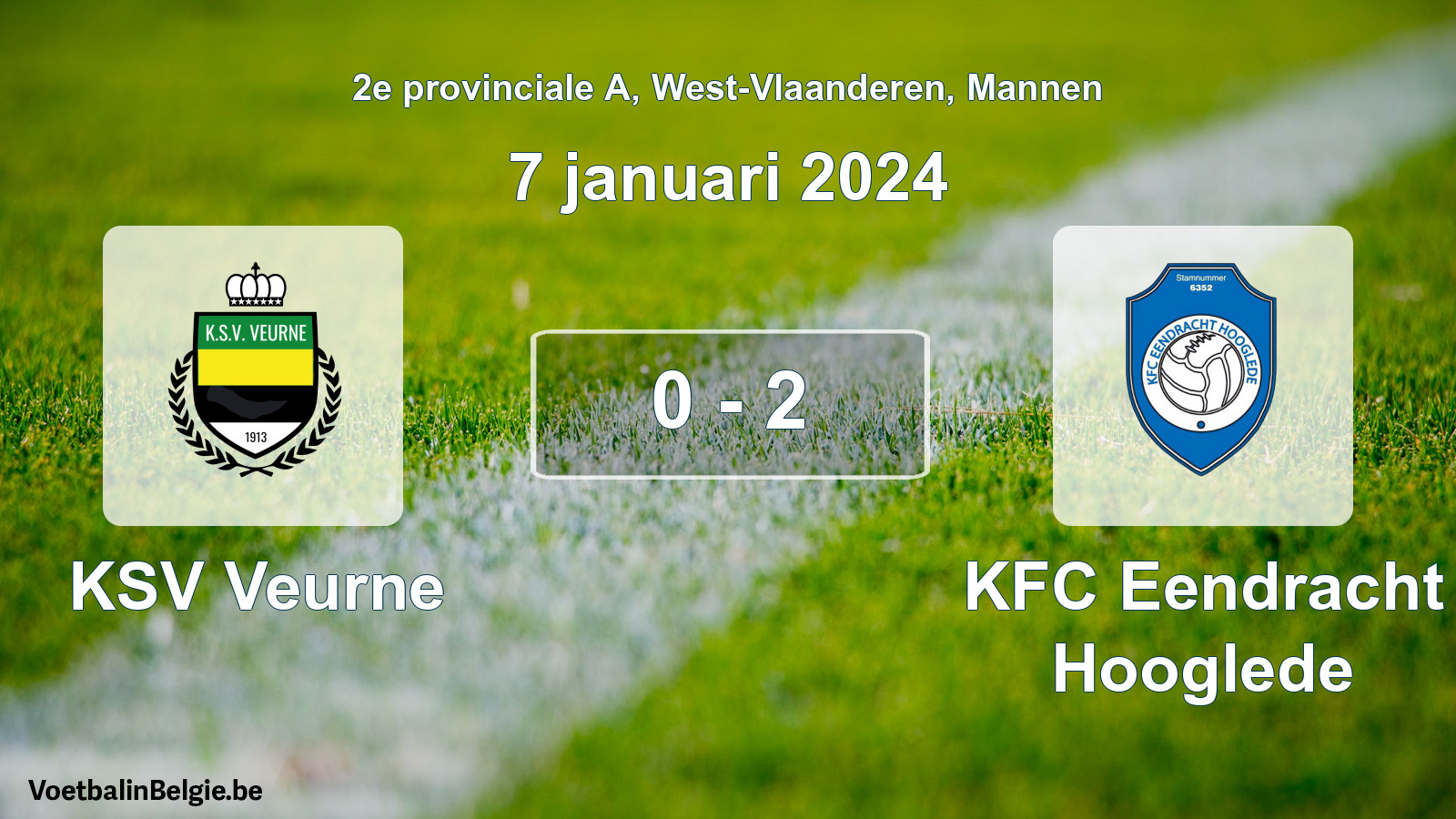 Gespeelde wedstrijd mannenvoetbal: KSV Veurne - KFC Eendracht Hooglede 0 - 2 (7 januari 2024)