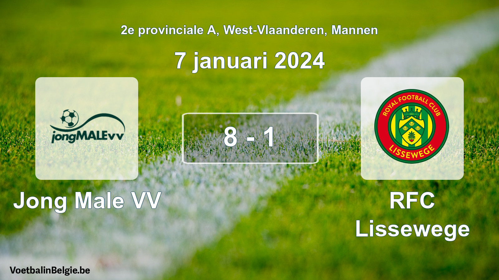 Gespeelde wedstrijd mannenvoetbal: Jong Male VV - RFC Lissewege 8 - 1 (7 januari 2024)