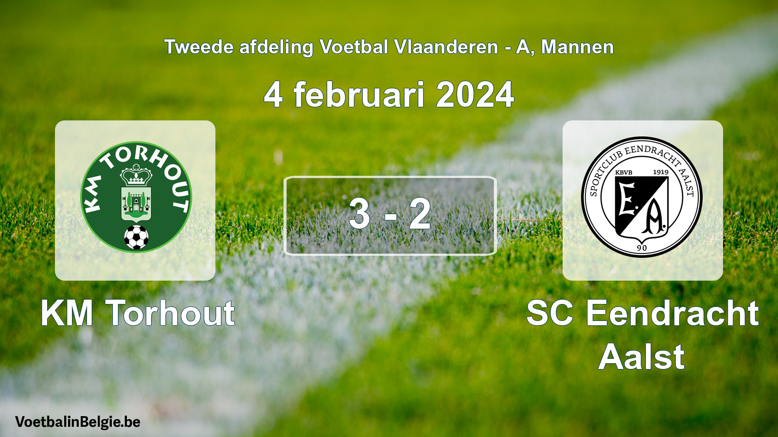 Gespeelde wedstrijd mannenvoetbal: KM Torhout - SC Eendracht Aalst 3 - 2 (4 februari 2024)