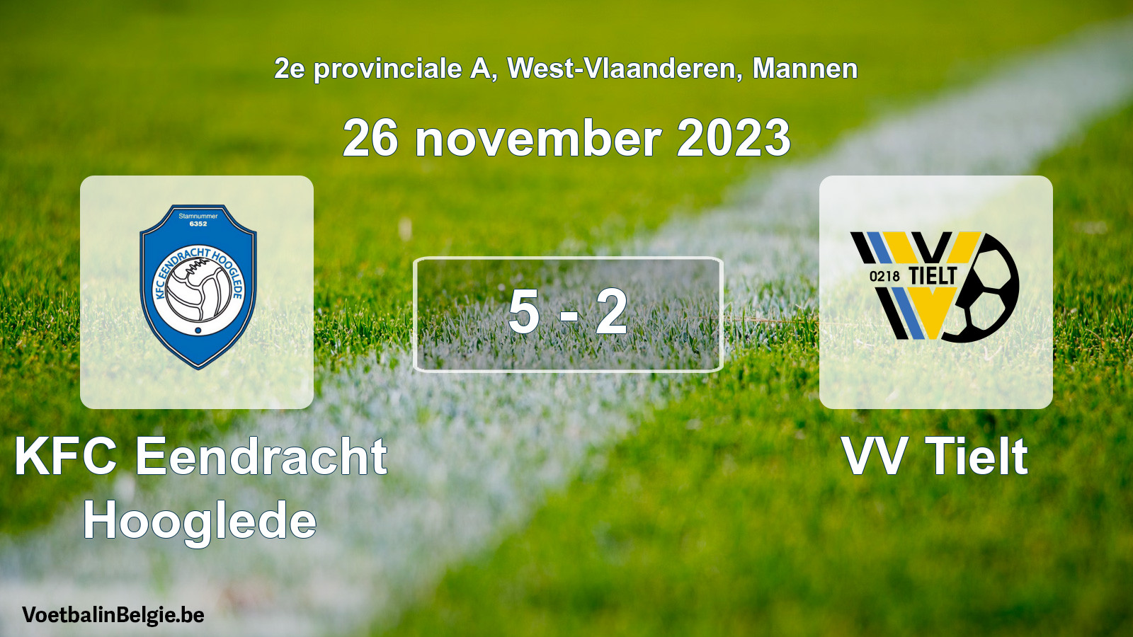 Gespeelde wedstrijd mannenvoetbal: KFC Eendracht Hooglede - VV Tielt 5 - 2 (26 november 2023)