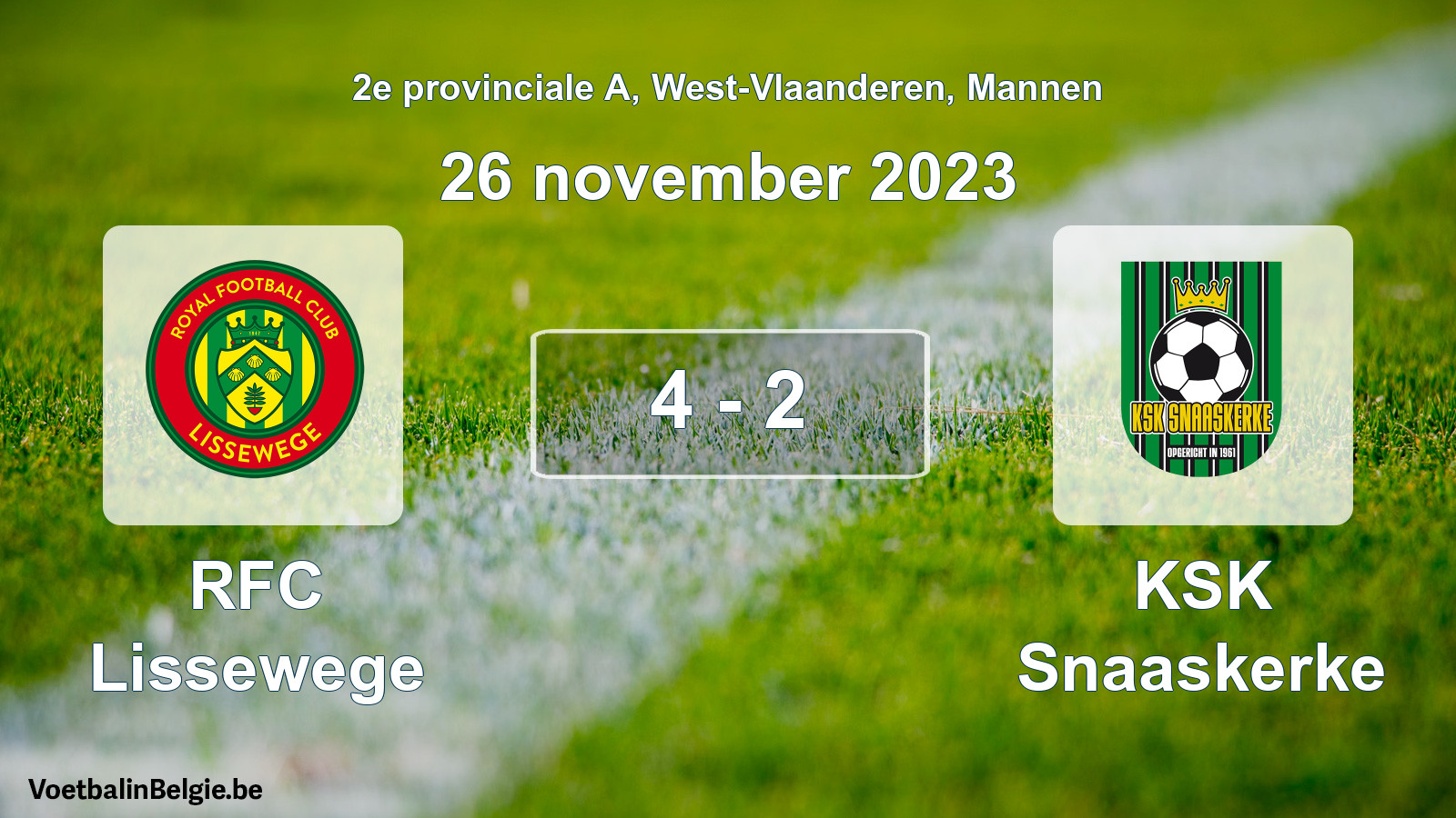 Gespeelde wedstrijd mannenvoetbal: RFC Lissewege - KSK Snaaskerke 4 - 2 (26 november 2023)