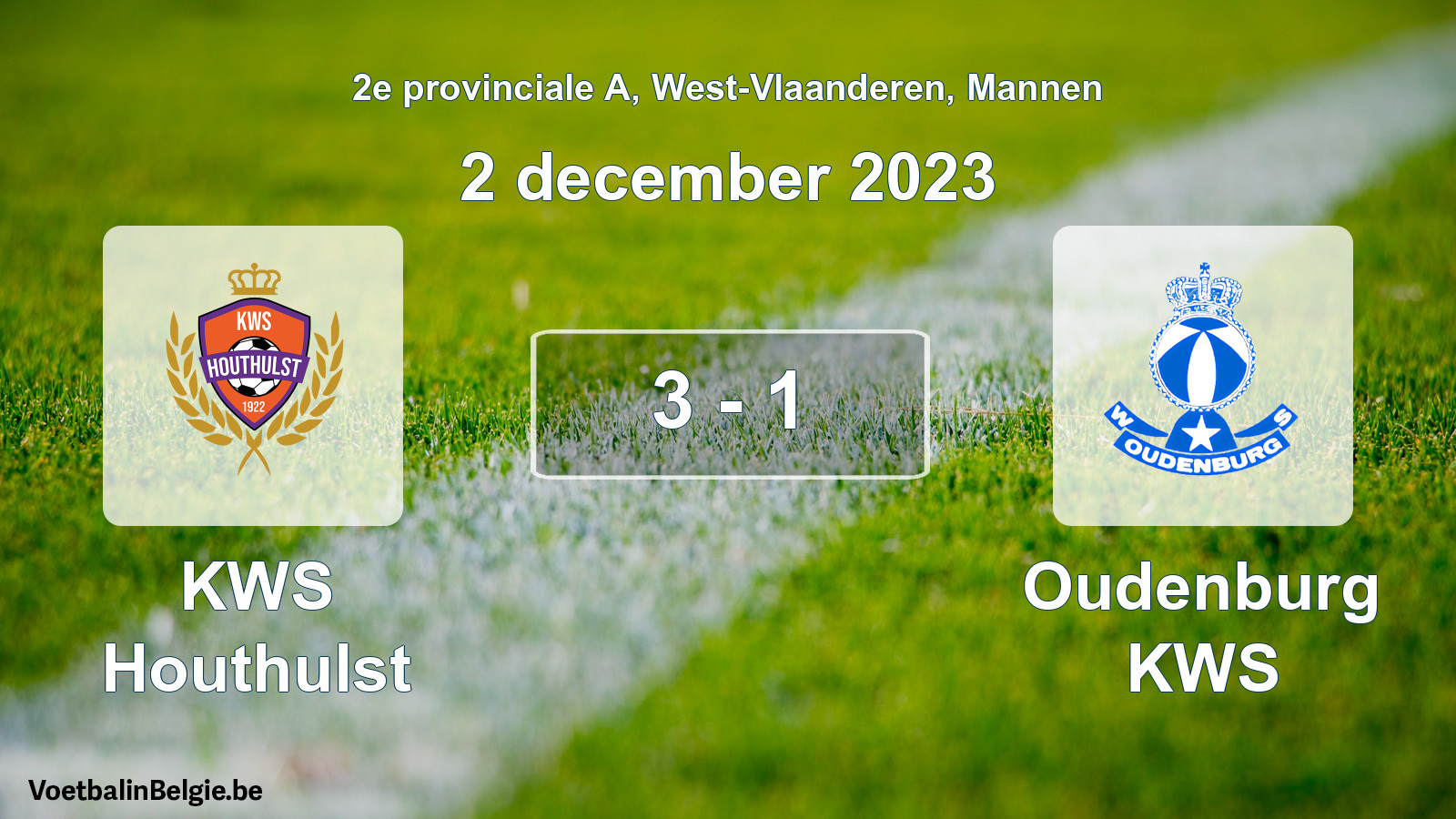 Gespeelde wedstrijd mannenvoetbal: KWS Houthulst - Oudenburg KWS 3 - 1 (2 december 2023)