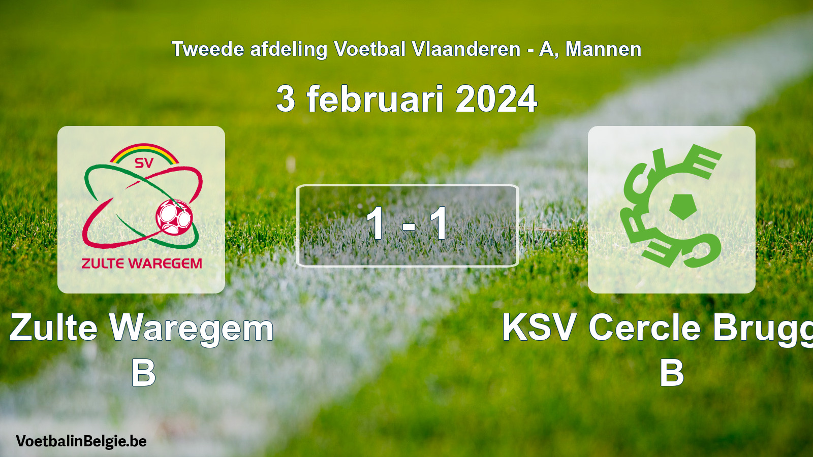 Gespeelde wedstrijd mannenvoetbal: Zulte Waregem B - KSV Cercle Brugge B 1 - 1 (3 februari 2024)