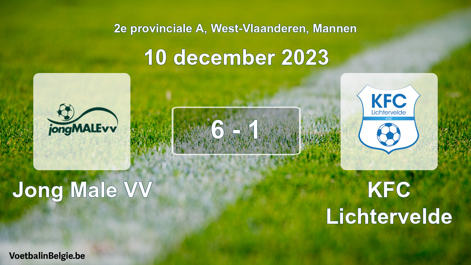 Gespeelde wedstrijd mannenvoetbal: Jong Male VV - KFC Lichtervelde 6 - 1 (10 december 2023)