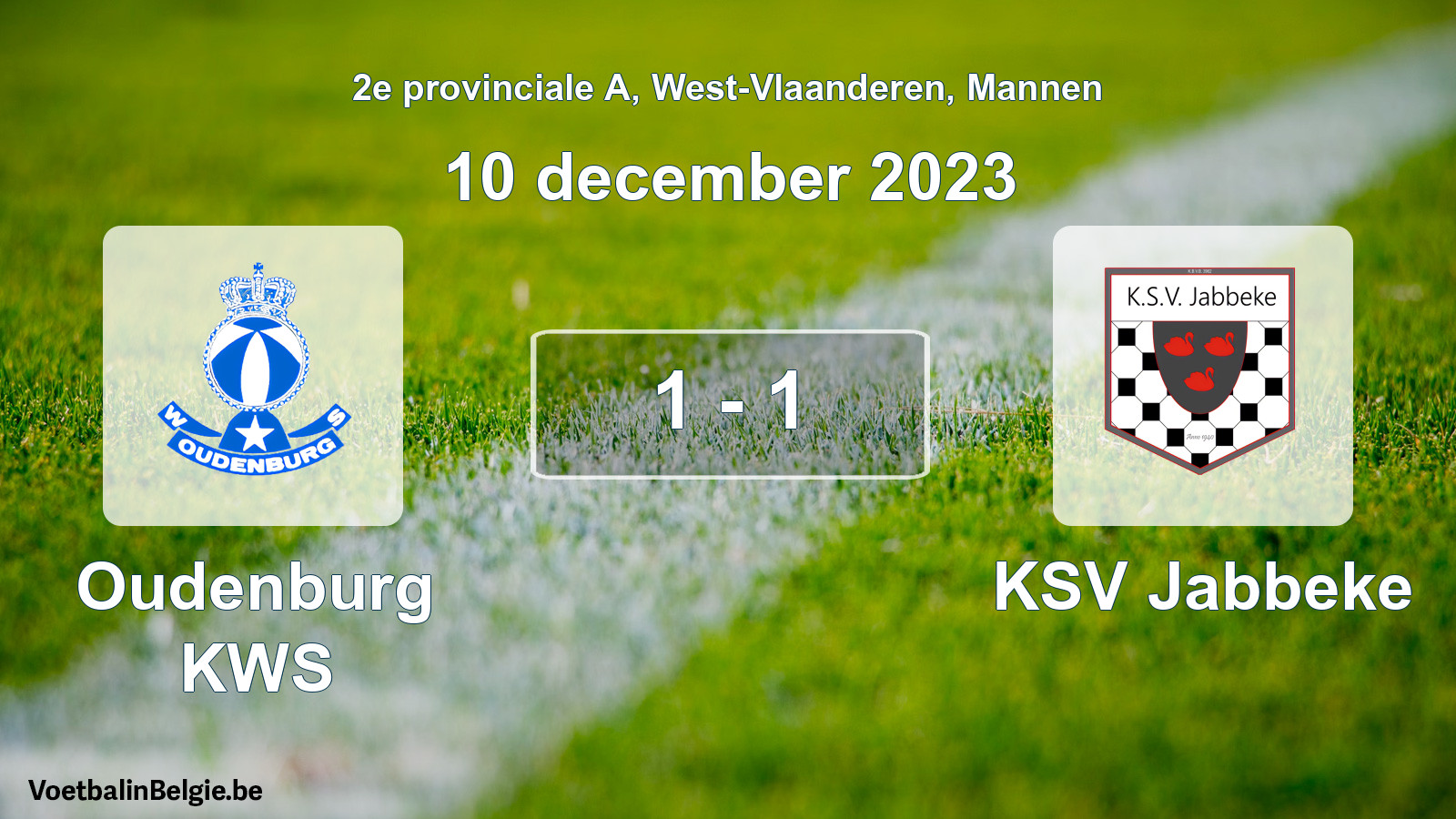 Gespeelde wedstrijd mannenvoetbal: Oudenburg KWS - KSV Jabbeke 1 - 1 (10 december 2023)