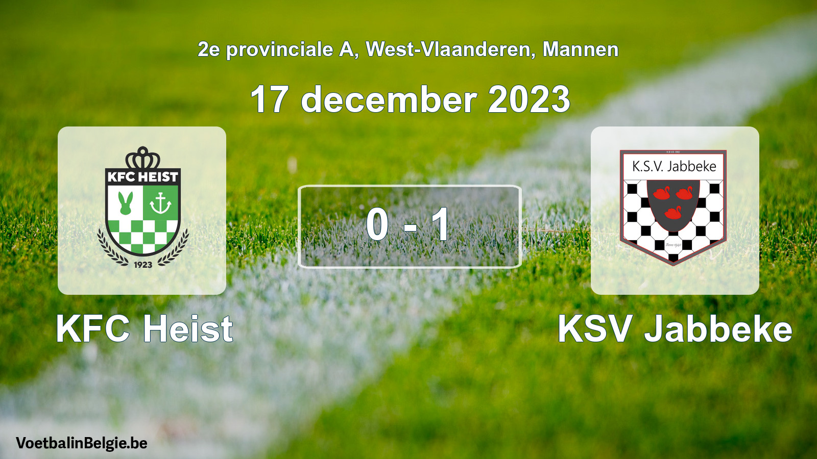 Gespeelde wedstrijd mannenvoetbal: KFC Heist - KSV Jabbeke 0 - 1 (17 december 2023)
