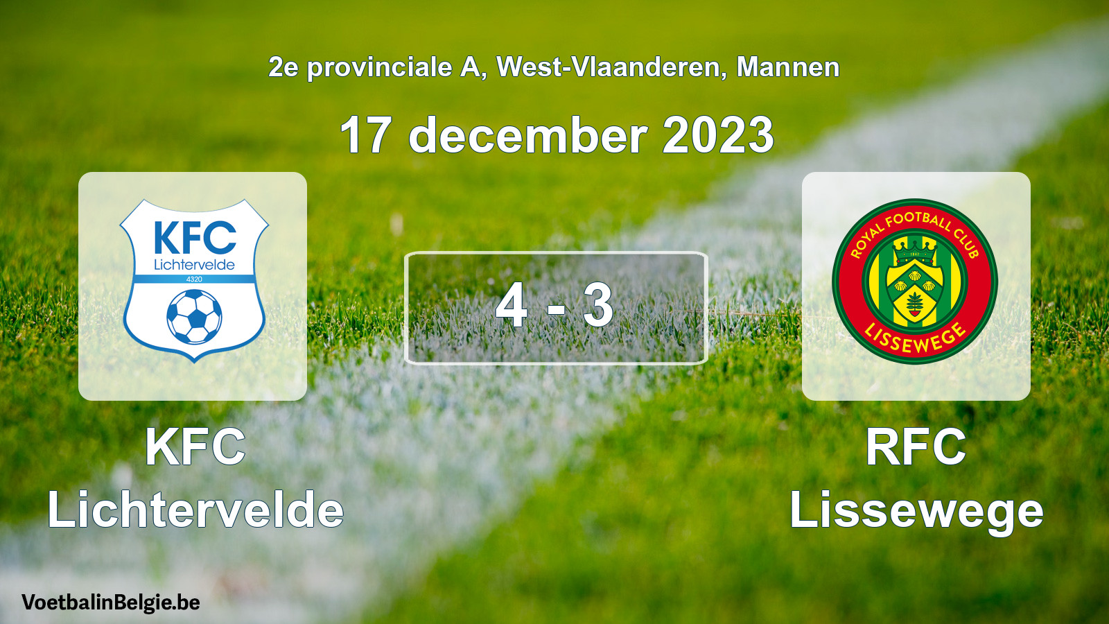 Gespeelde wedstrijd mannenvoetbal: KFC Lichtervelde - RFC Lissewege 4 - 3 (17 december 2023)