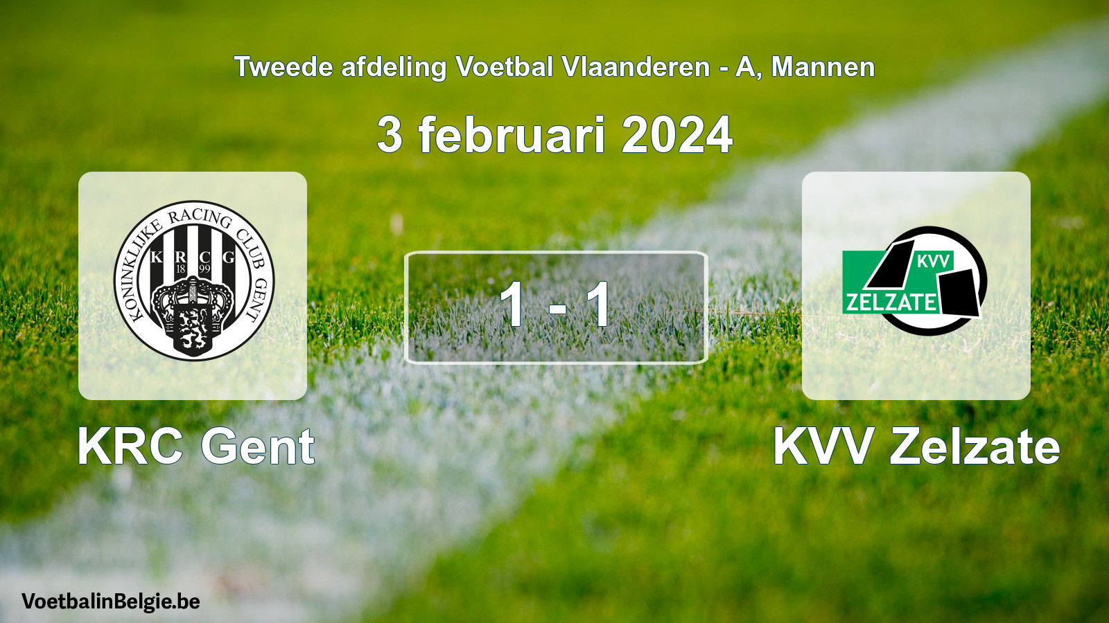 Gespeelde wedstrijd mannenvoetbal: KRC Gent - KVV Zelzate 1 - 1 (3 februari 2024)