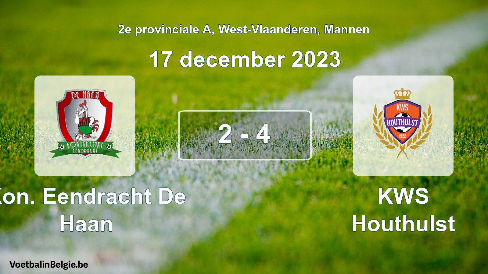 Gespeelde wedstrijd mannenvoetbal: Kon. Eendracht De Haan - KWS Houthulst 2 - 4 (17 december 2023)
