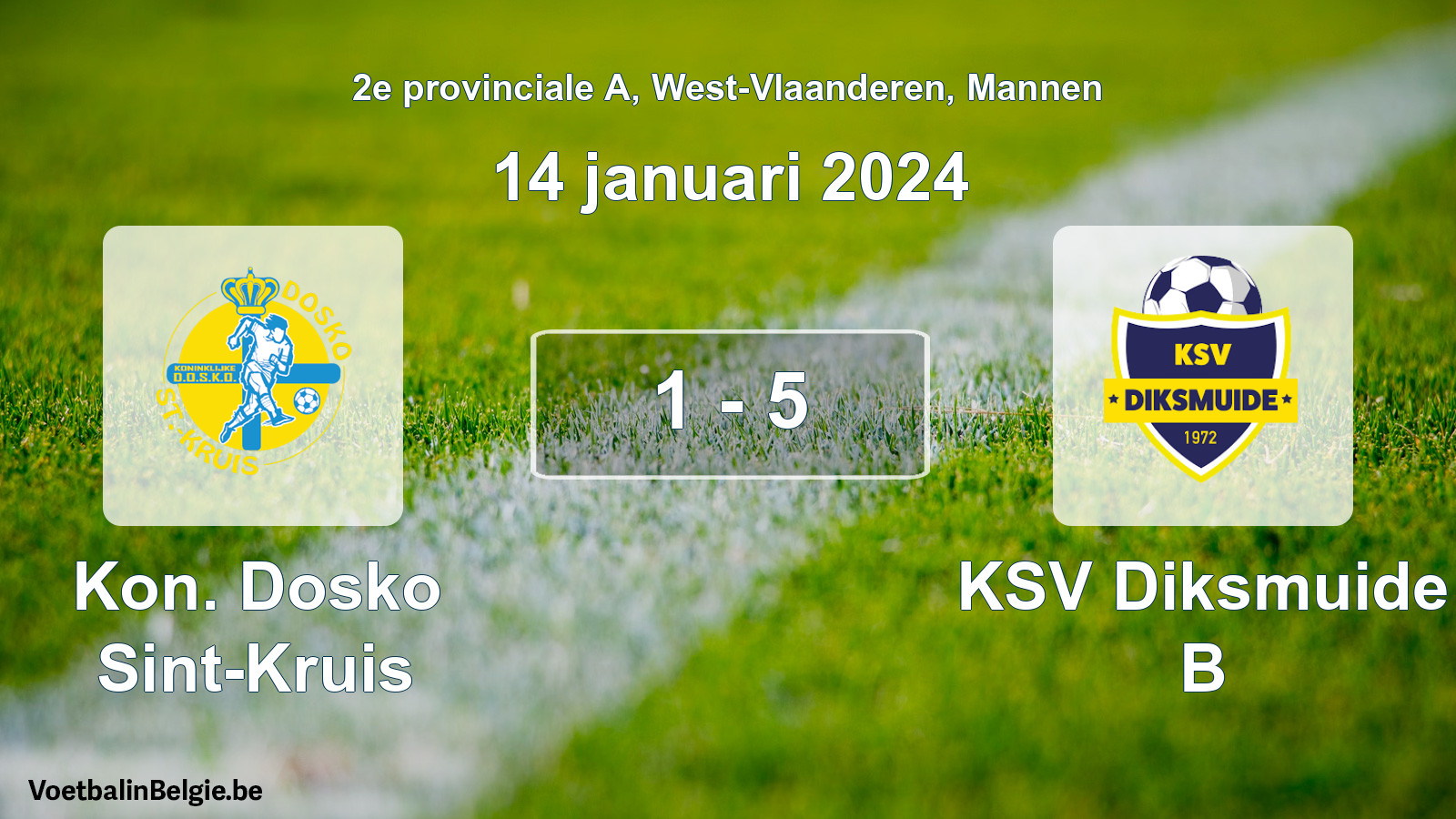 Gespeelde wedstrijd mannenvoetbal: Kon. Dosko Sint-Kruis - KSV Diksmuide B 1 - 5 (14 januari 2024)
