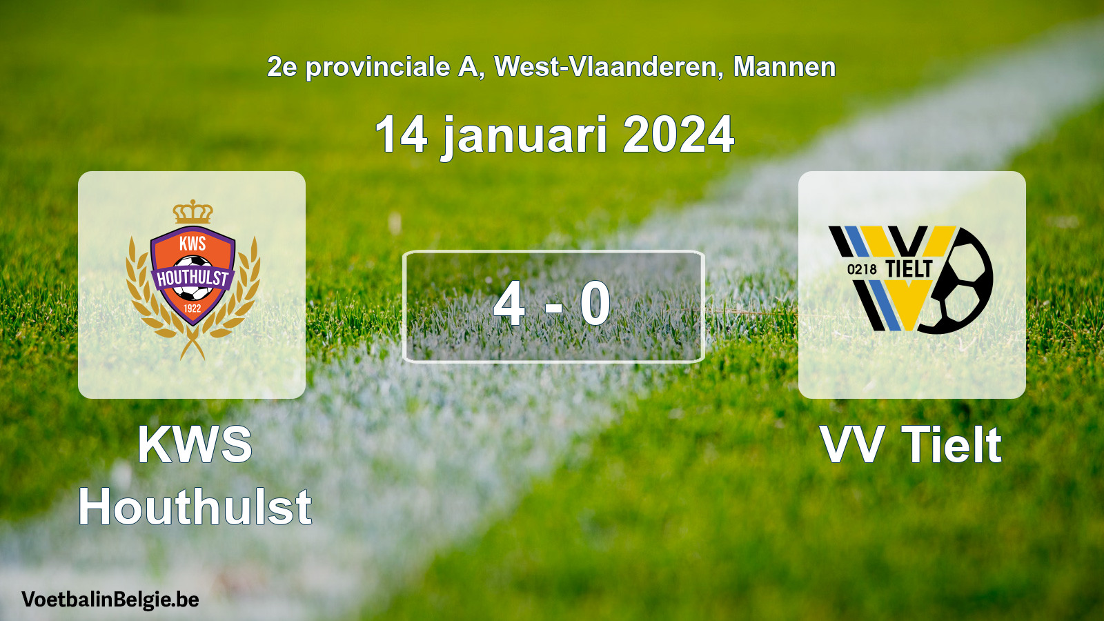Gespeelde wedstrijd mannenvoetbal: KWS Houthulst - VV Tielt 4 - 0 (14 januari 2024)