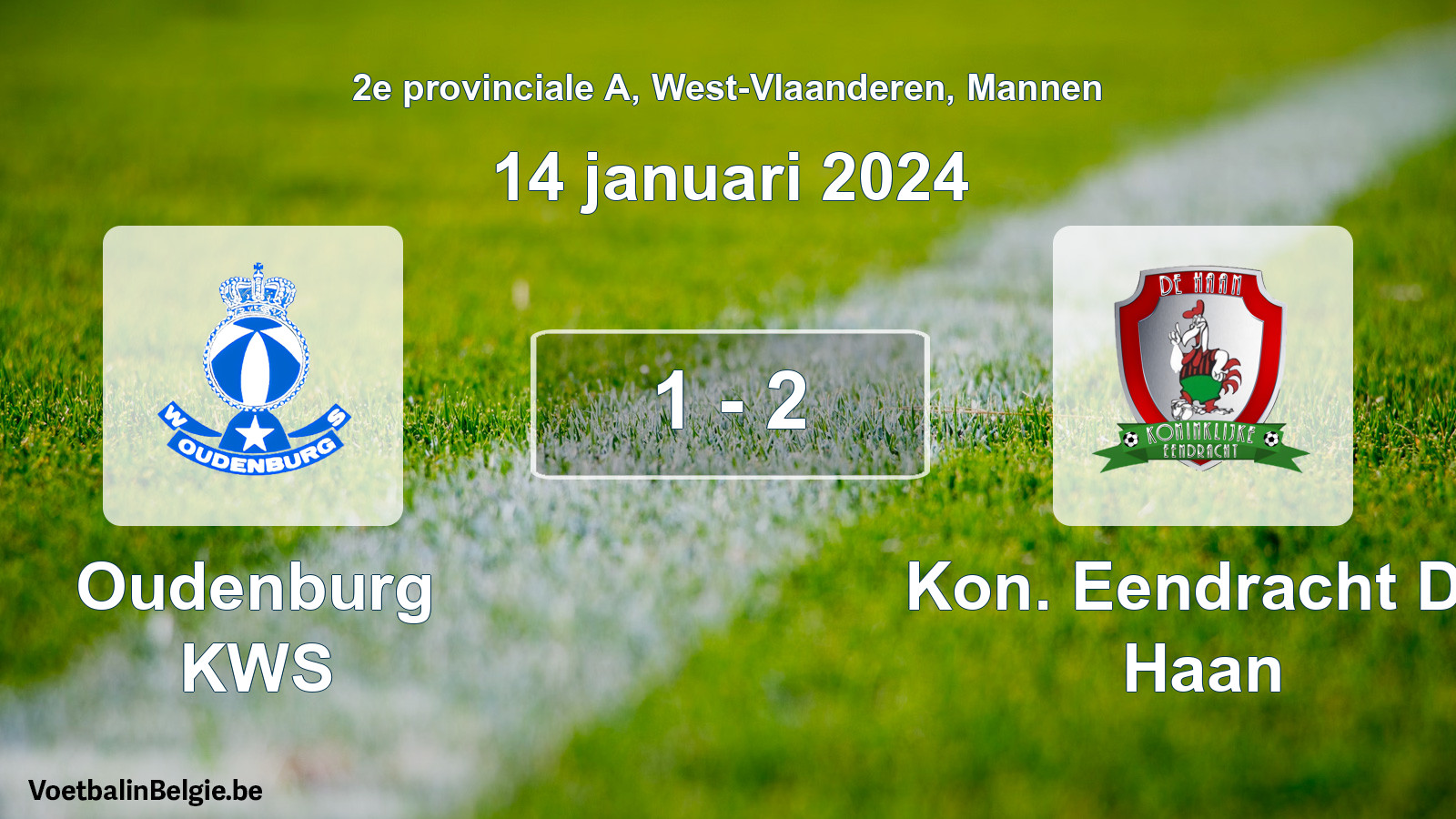 Gespeelde wedstrijd mannenvoetbal: Oudenburg KWS - Kon. Eendracht De Haan 1 - 2 (14 januari 2024)