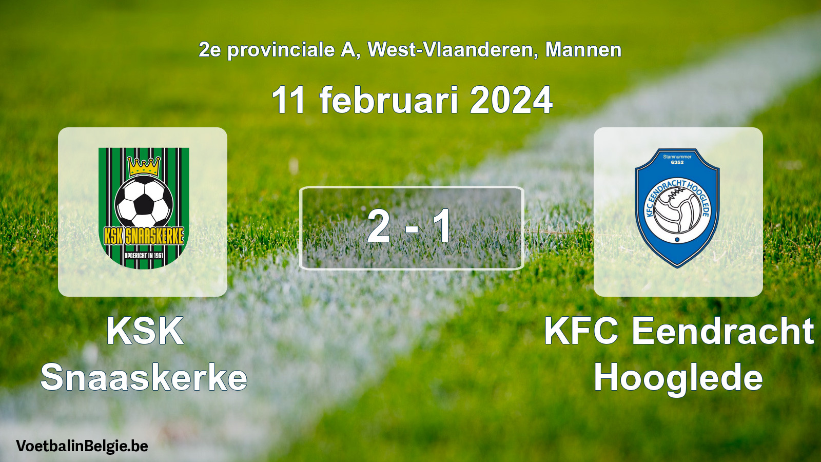 Gespeelde wedstrijd mannenvoetbal: KSK Snaaskerke - KFC Eendracht Hooglede 2 - 1 (11 februari 2024)