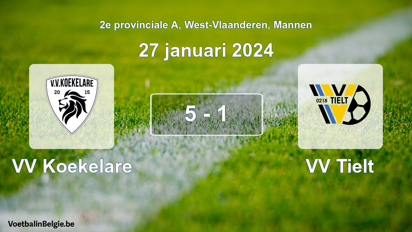 Gespeelde wedstrijd mannenvoetbal: VV Koekelare - VV Tielt 5 - 1 (27 januari 2024)