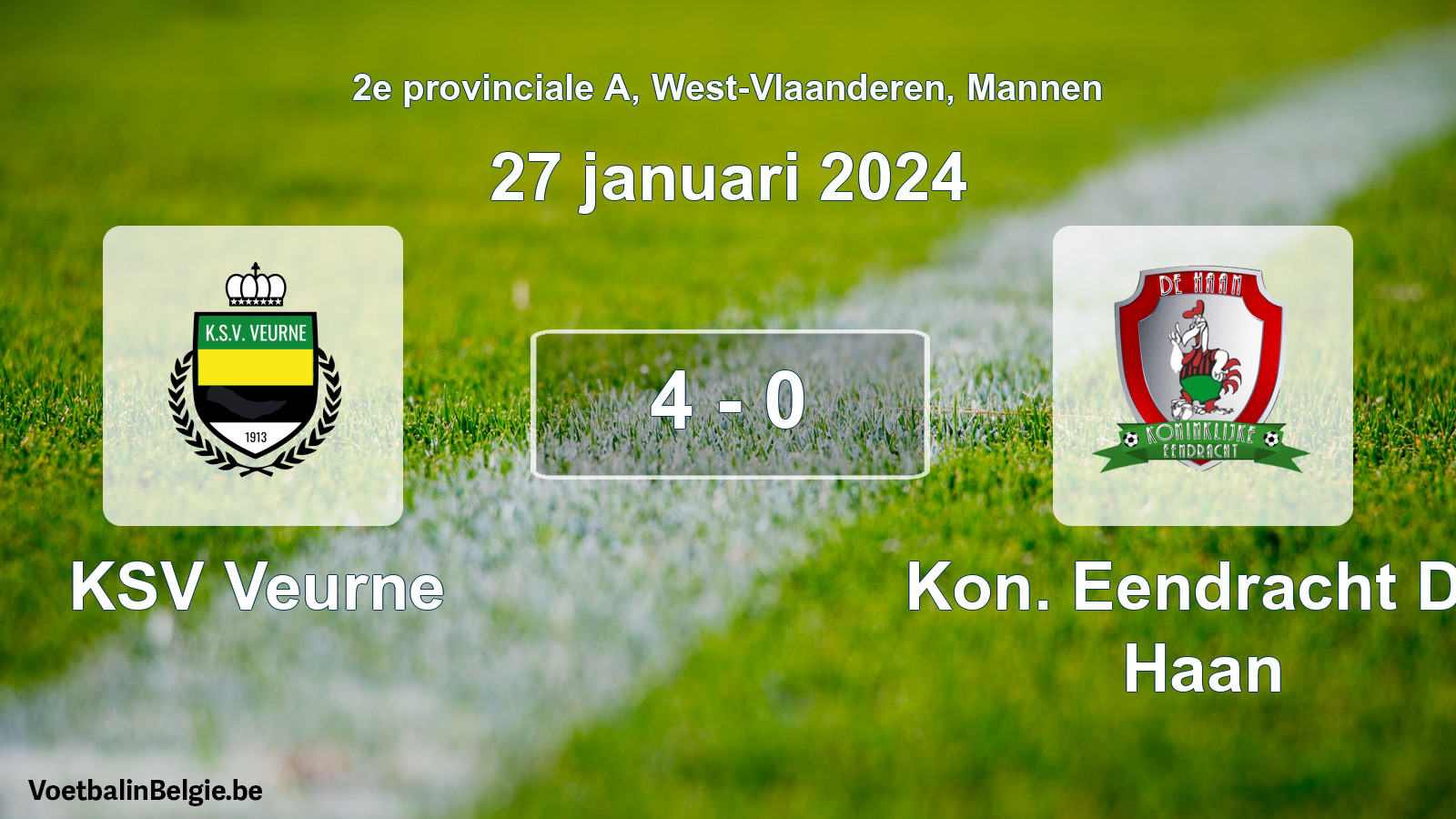 Gespeelde wedstrijd mannenvoetbal: KSV Veurne - Kon. Eendracht De Haan 4 - 0 (27 januari 2024)