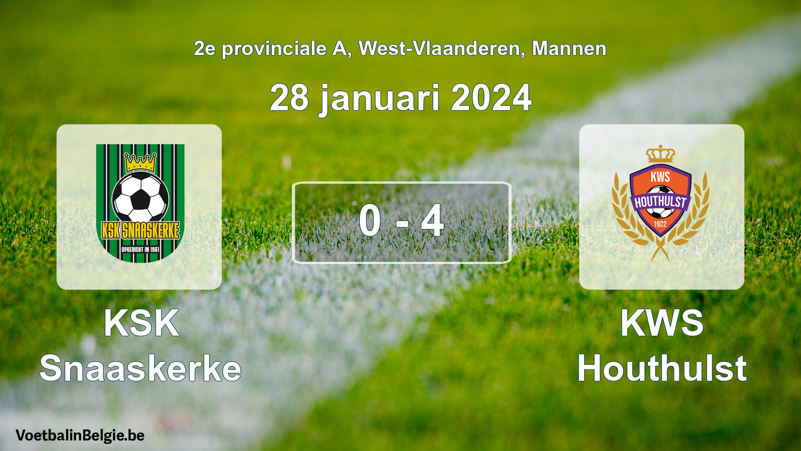 Gespeelde wedstrijd mannenvoetbal: KSK Snaaskerke - KWS Houthulst 0 - 4 (28 januari 2024)